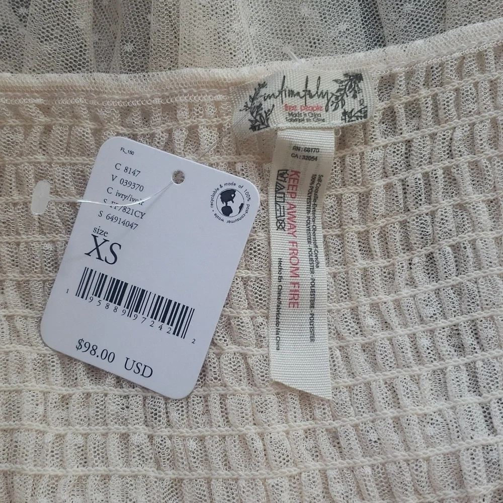 Free People Intimately Maxi Dress Sheer Ivory Swiss Dot Ruched A Line Long - Picture 4 of 4